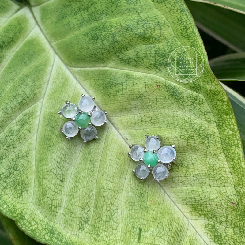 Bông tai Ngọc Phỉ Thúy - Bạc si vàng trắng 18k - MS02