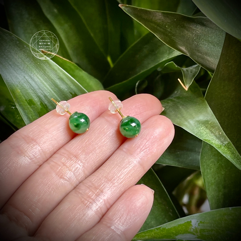 Bông tai Nụ Nghiễm Phiến Phỉ Thúy - Vàng 18k