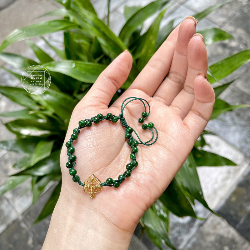 Vòng dây tết Đá Sơn Thủy - Lá Bồ Đề Vàng 10k