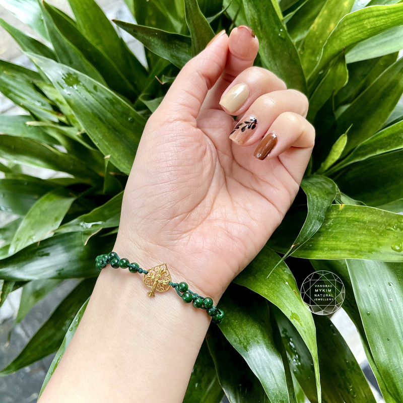 Vòng dây tết Đá Sơn Thủy - Lá Bồ Đề Vàng 10k