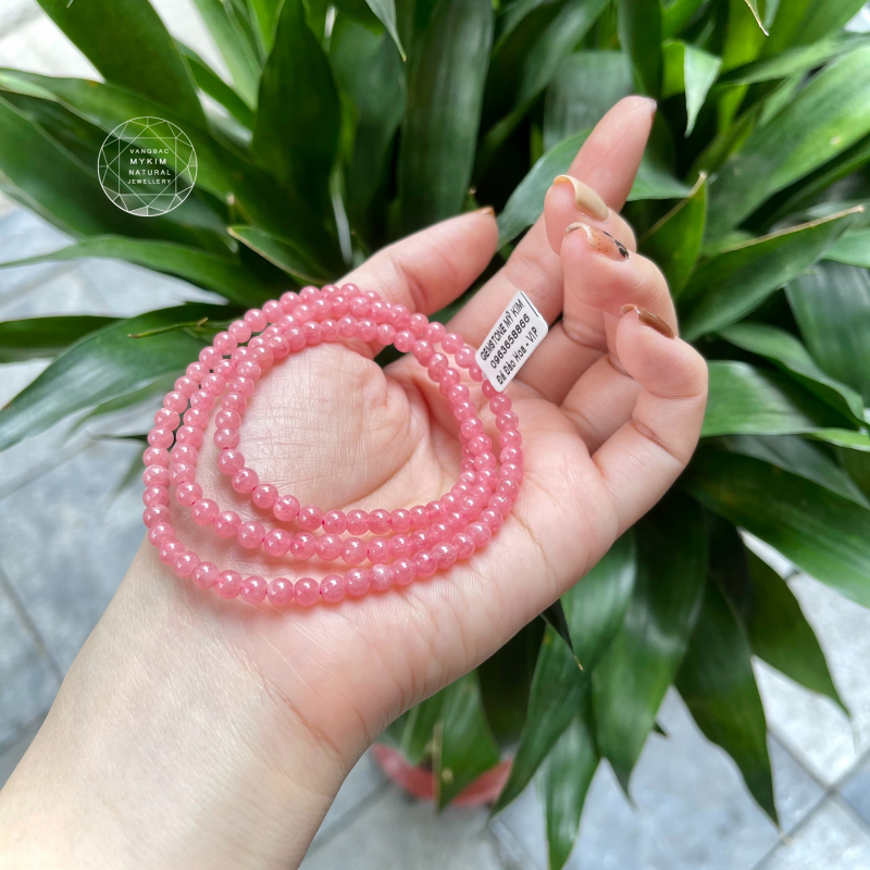 Đá Đào Hoa - Rhodochrosite - Chuỗi 3v quấn VIP