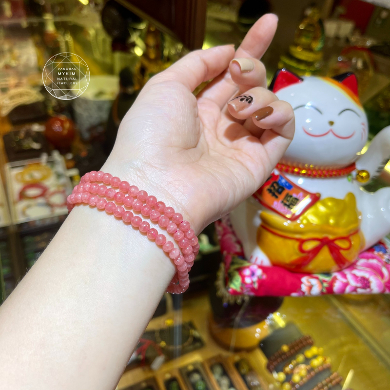 Đá Đào Hoa - Rhodochrosite - Chuỗi 3v quấn VIP