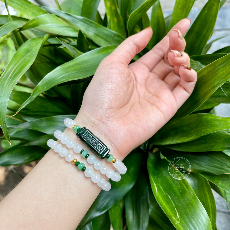 Set Vòng Ngọc Phỉ Thúy Băng Ngọc - Lu Xanh két - Mix vàng 24k - VIP
