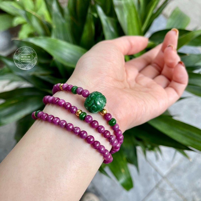 Chuỗi RUBY - Hồng Ngọc mix Ngọc Phỉ Thúy - Vàng 24k - VIP
