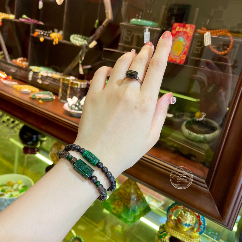🖤 Vòng Tay Thạch Anh Tóc Đen Ánh Kim – Mix Lu Thống Ngọc Phỉ Thúy Điêu Khắc | Tinh Tế – Bền Vững – Dễ Phối