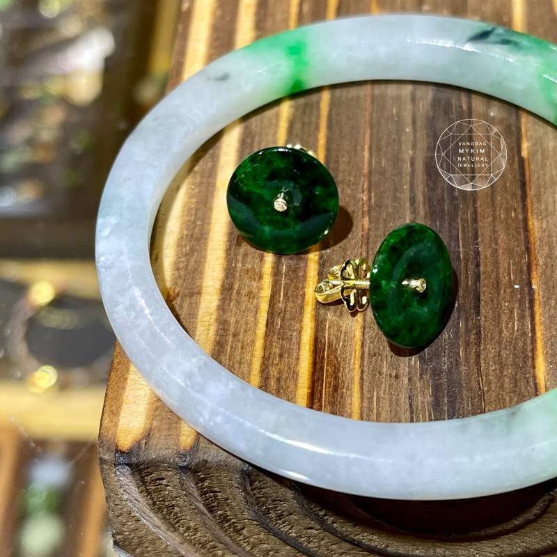 Bông Tai Đồng Điếu - Ngọc Phỉ Thúy - Vàng 10k - 14k