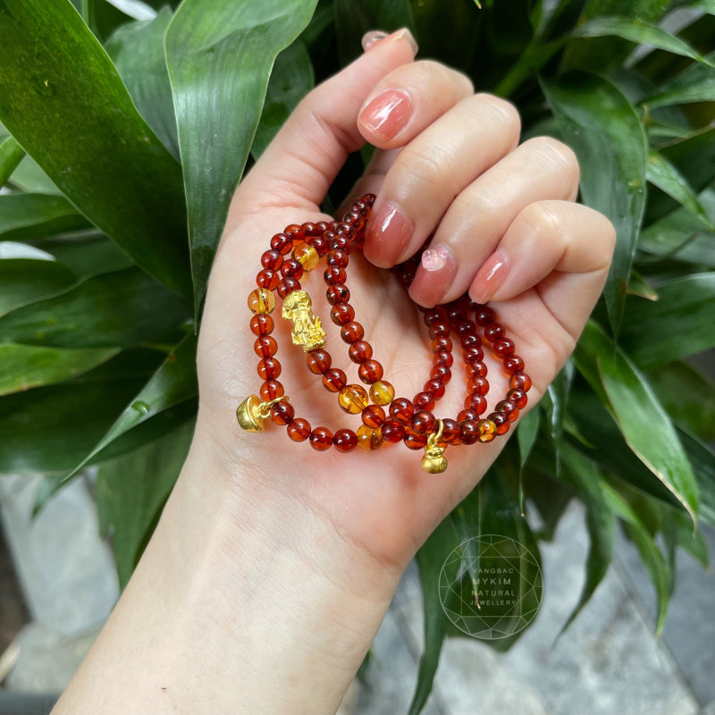 Set Hổ Phách mix Vàng 24k - Tỳ Hưu Đĩnh Vàng chiêu tài