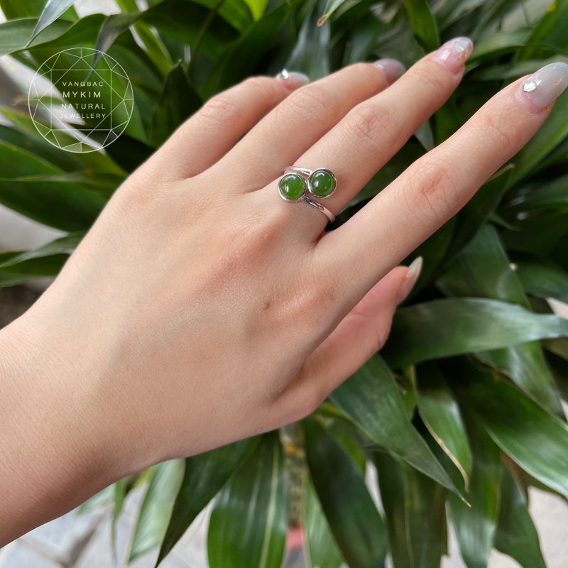 Nhẫn Ngoc Bích Nephrite - Bạc si vàng trắng 18k