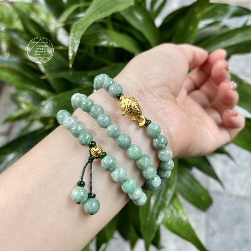 Chuỗi Vòng Ngọc Phỉ Thúy Đậu Chủng - Cá chép vàng 24k HK (9999)n