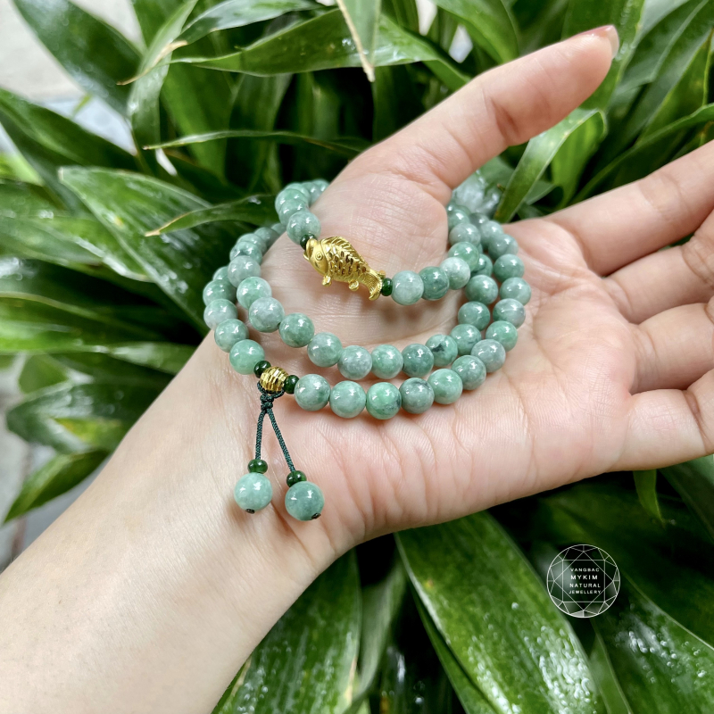 Chuỗi Vòng Ngọc Phỉ Thúy Đậu Chủng - Cá chép vàng 24k HK (9999)n