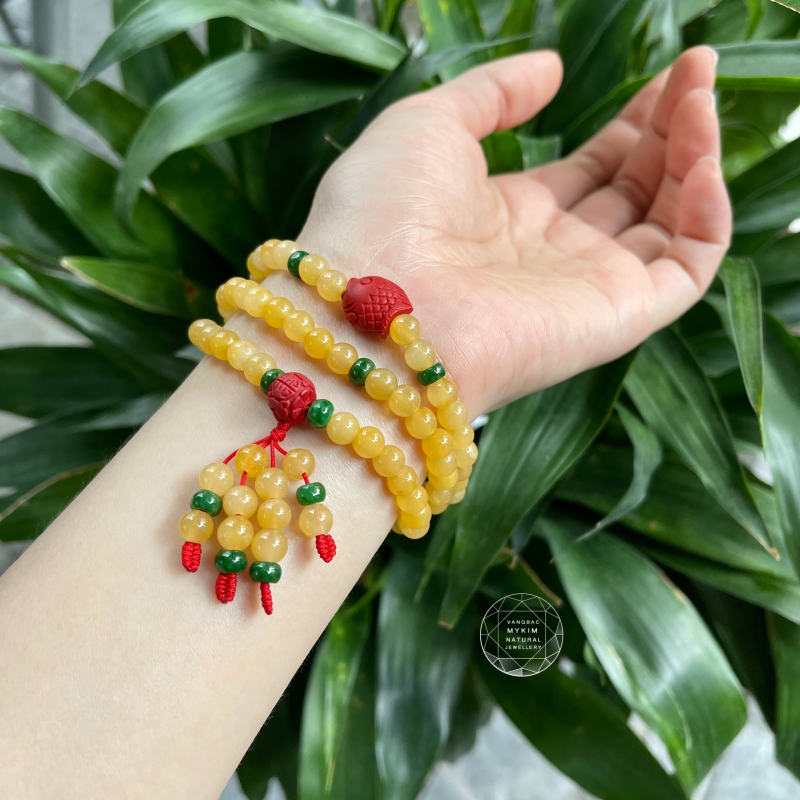 Vòng Ngọc Hoàng Thổ - mix Ngọc Phỉ Thúy - Chusa Cá Chép Tài Lộc