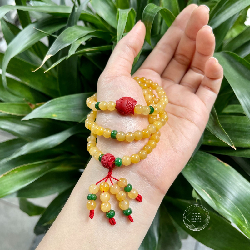 Vòng Ngọc Hoàng Thổ - mix Ngọc Phỉ Thúy - Chusa Cá Chép Tài Lộc