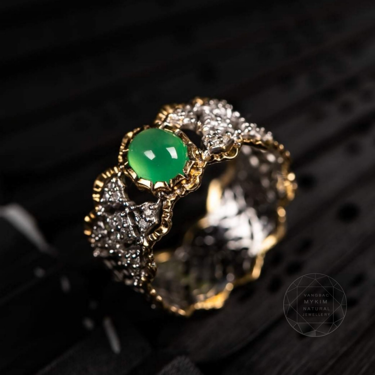 💍 NHẪN NGỌC PHỈ THÚY – VÀNG 10K | 14K | 18K | PHỐI 2 MÀU VÀNG