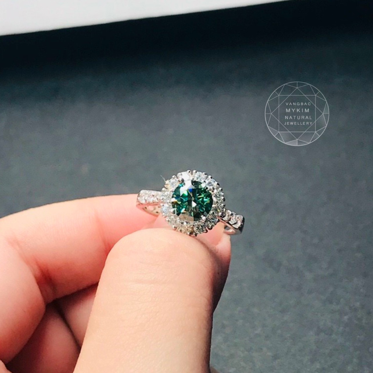 Nhẫn Vàng Trắng Đính kim cương moissanite - Vàng 14k - 18k  - MS01