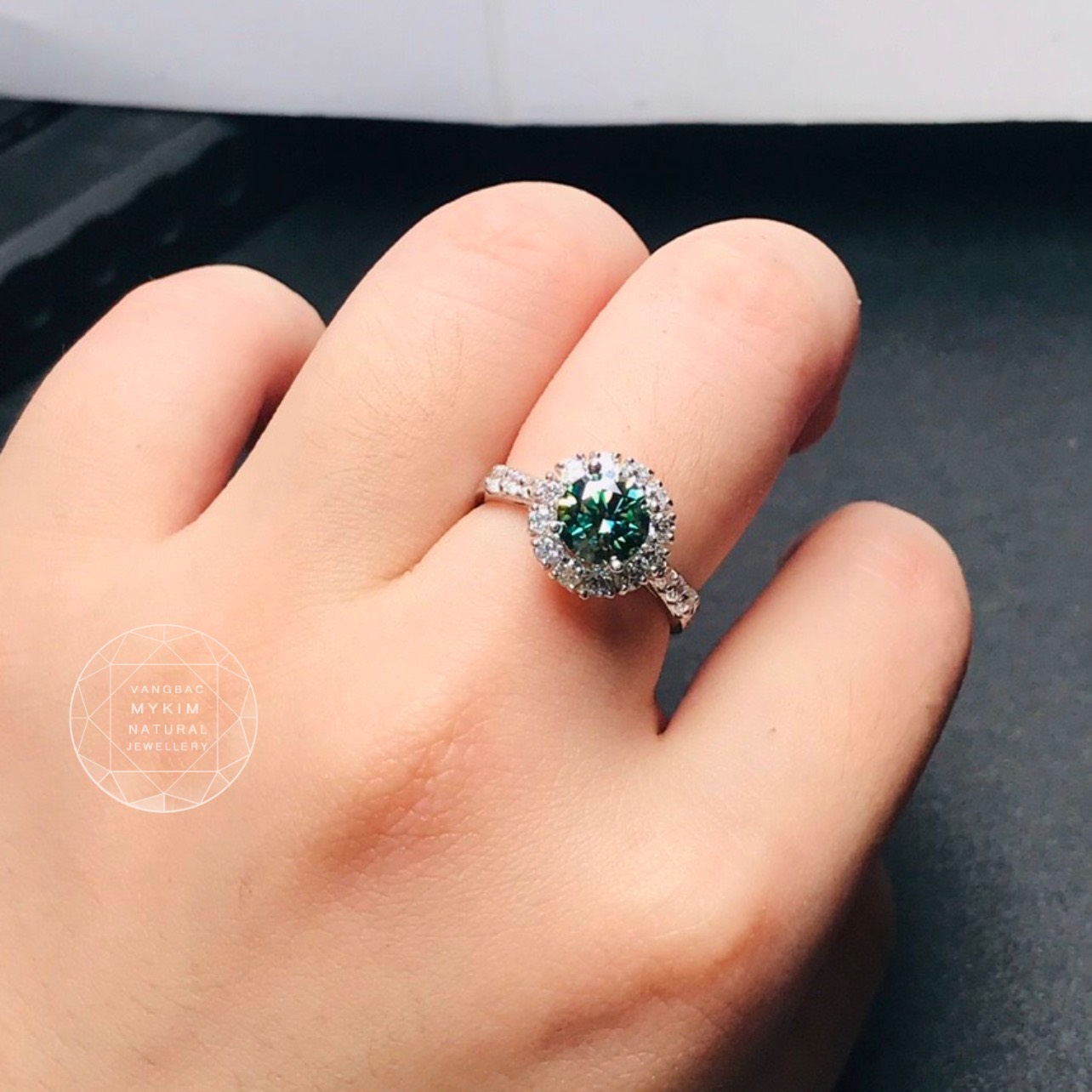 Nhẫn Vàng Trắng Đính kim cương moissanite - Vàng 14k - 18k  - MS01