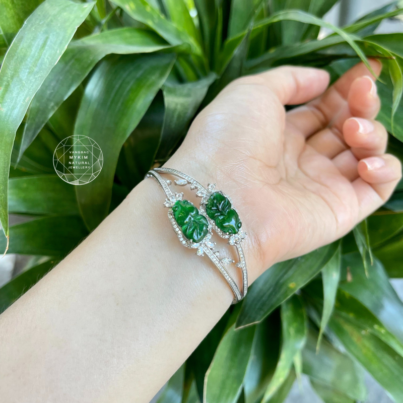 Kiềng Cá Chép Phỉ Thúy Hoàng Đế - Imperial Jadeite - Bọc bạc si vàng trắng 18k