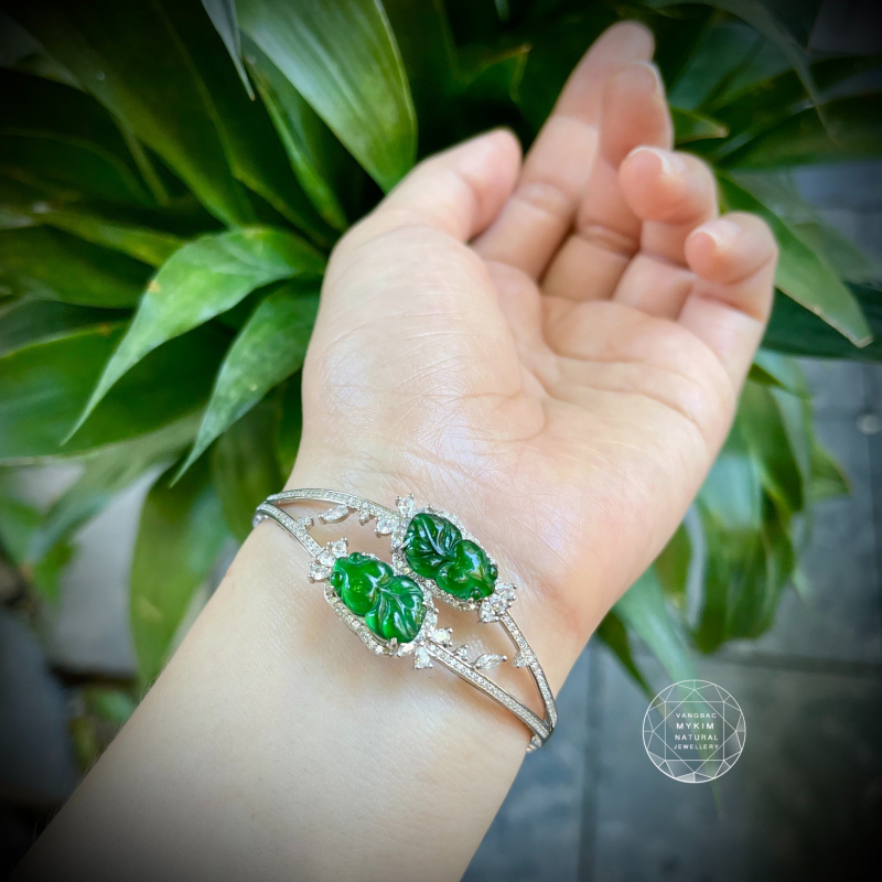 Kiềng Cá Chép Phỉ Thúy Hoàng Đế - Imperial Jadeite - Bọc bạc si vàng trắng 18k