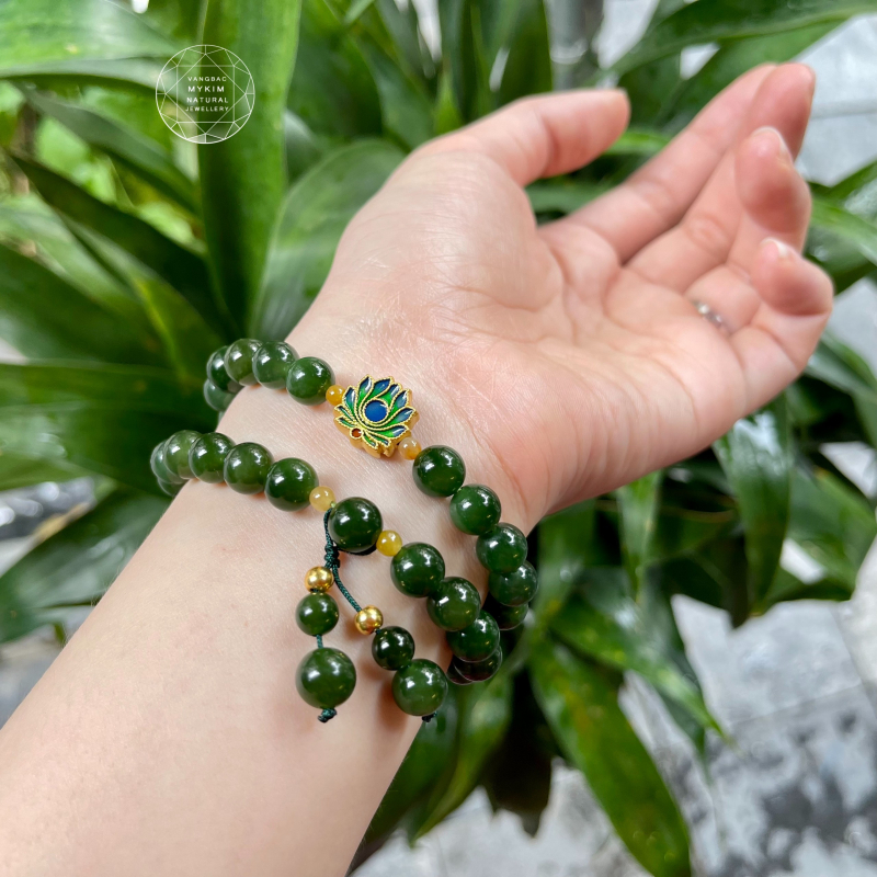 Chuỗi Vòng Ngọc Bích mix Hoa Sen Vàng 24k