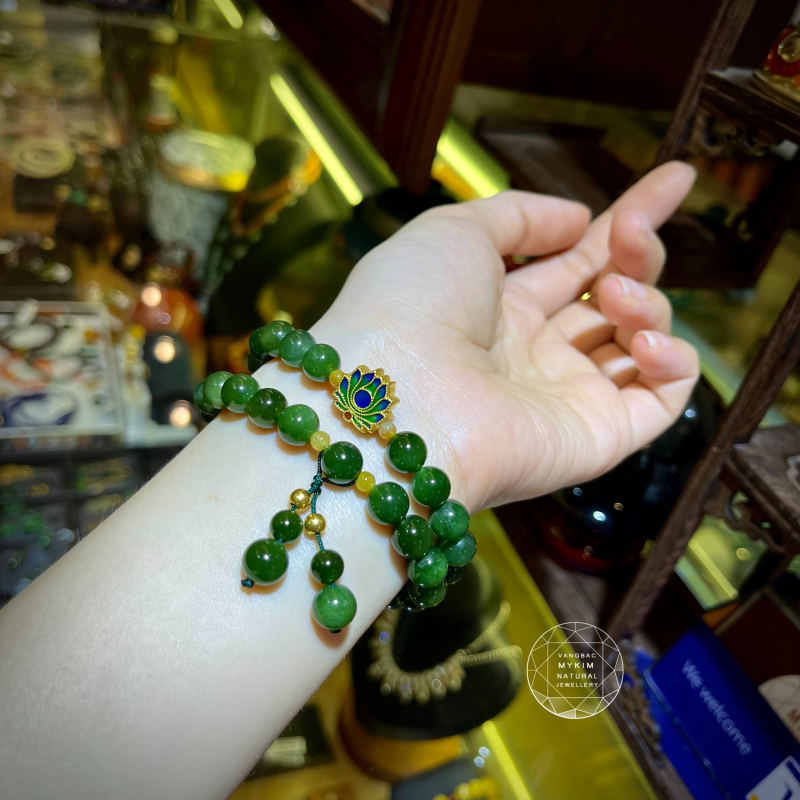 Chuỗi Vòng Ngọc Bích mix Hoa Sen Vàng 24k