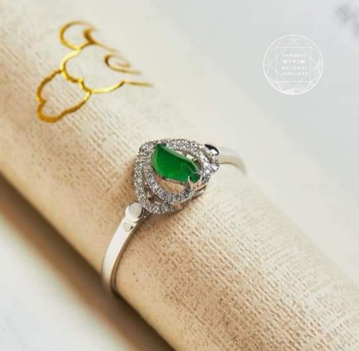 Nhẫn Ngọc Phỉ Thúy - Bọc Vàng trắng 10k - 14k - 18k