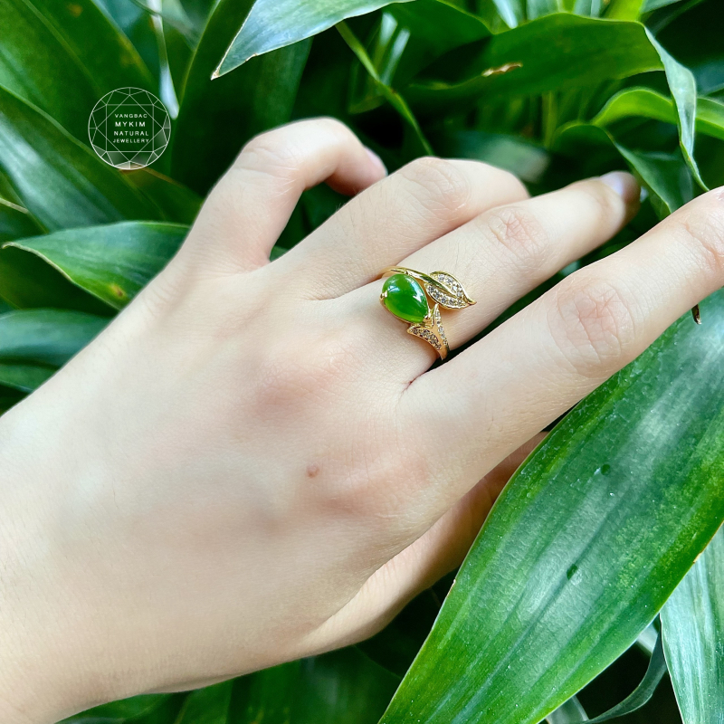 Nhẫn Nụ Hoa - Ngọc Bích - Bọc Vàng 14k - 18k