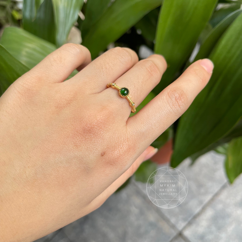 Nhẫn Ngọc Phỉ Thúy Jadeite đính Kim cương Mois - Vàng 14k - 18k