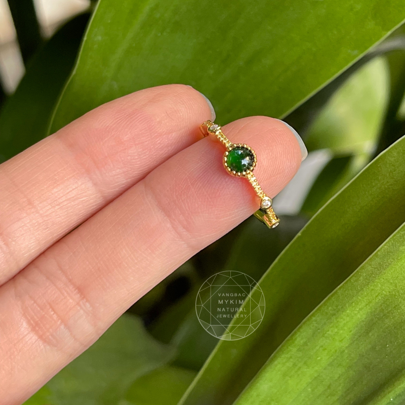 💚 Nhẫn Ngọc Phỉ Thúy Hoàng Đế – Vàng 14k | Đính Moissanite