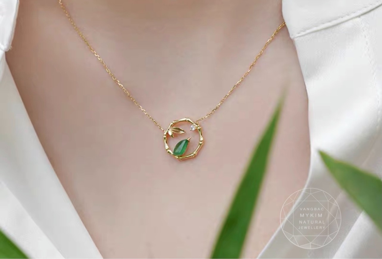 Dây chuyền liền mặt cây trúc - Ngọc Jadeite - Vàng 10k - 14k - 18k