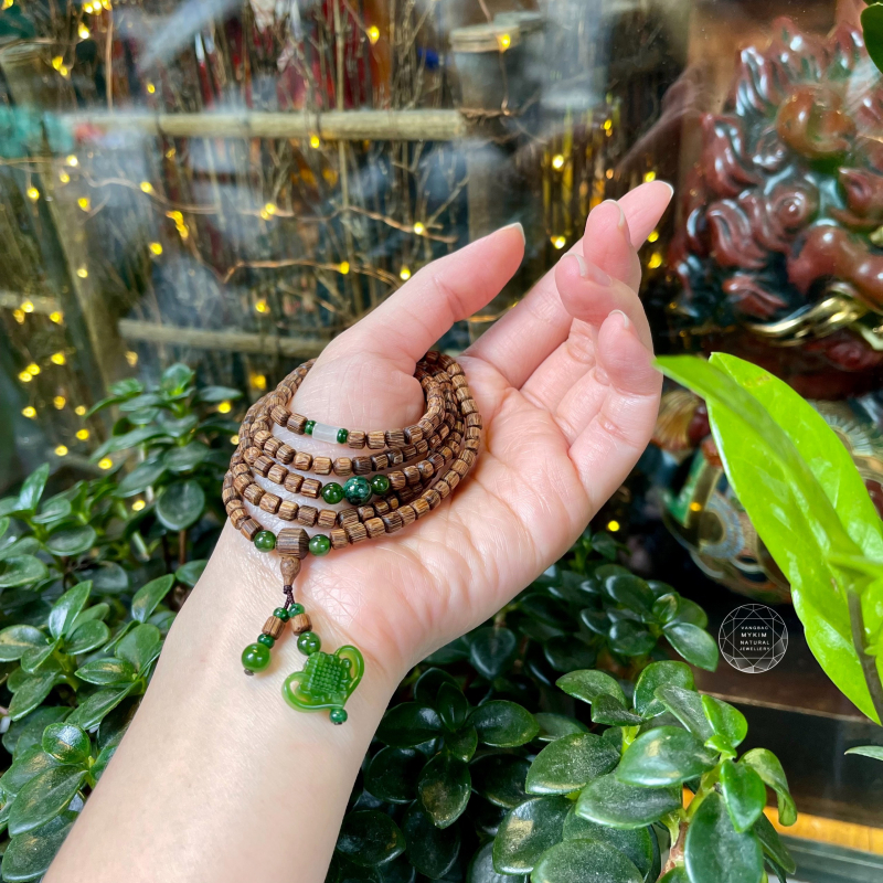 Chuỗi 5 vòng trầm đốt trúc kết Ngọc Bích & Ngọc Jadeite