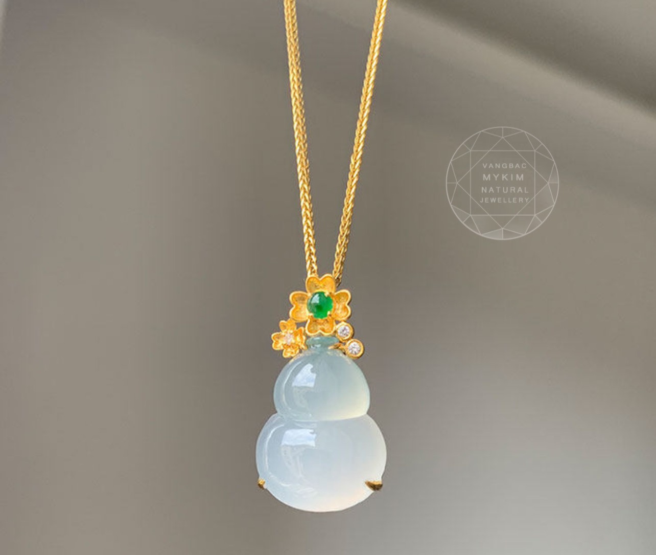 Mặt dây Hồ Lô Ngọc Jadeite bọc Vàng 10k - 14k - 18k