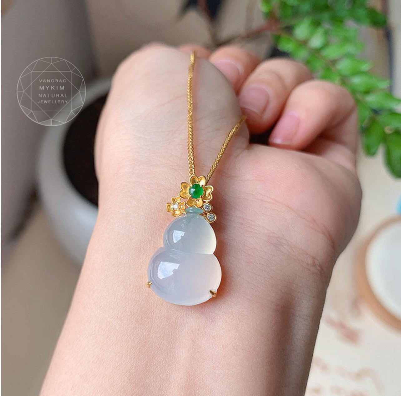 Mặt dây Hồ Lô Ngọc Jadeite bọc Vàng 10k - 14k - 18k