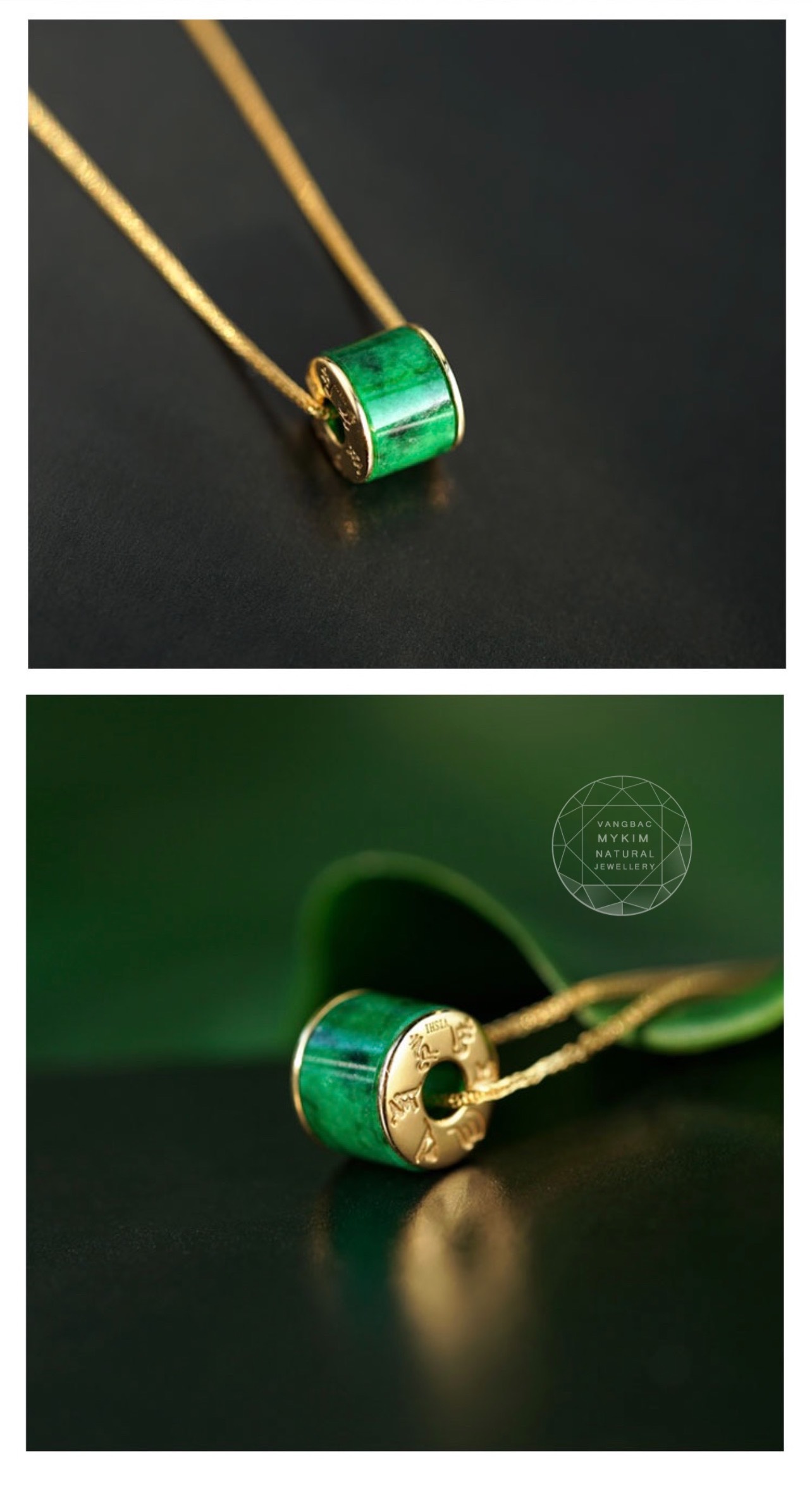 🟩 Mặt Dây Lu Thống Ngọc Phỉ Thúy – Khắc Om Mani Padme Hum | Bọc Vàng 10k | 14k | 18k