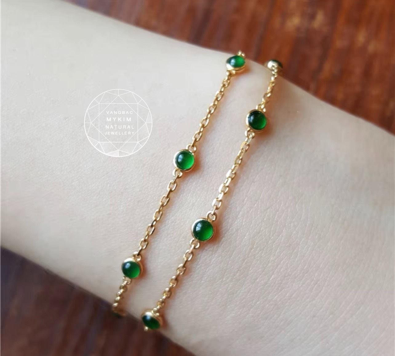 Lắc tay  mắt xích đính Ngọc Jadeite - Vàng 10k - 14k - 18k