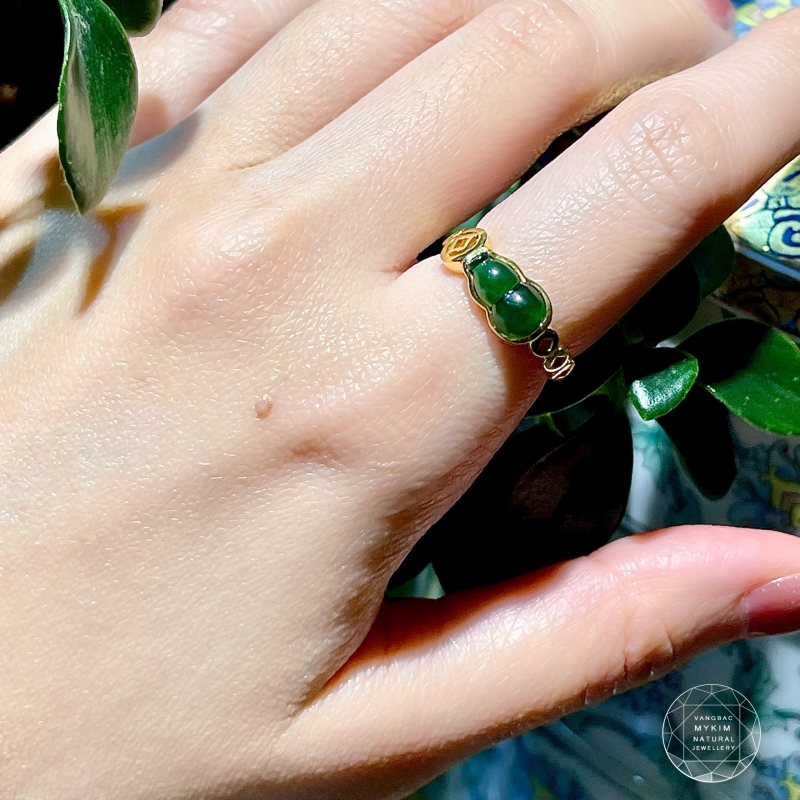 Nhẫn Hồ Lô Ngọc Jadeite xanh đậm - Vàng 14k