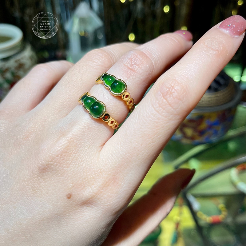 Nhẫn Hồ Lô Ngọc Jadeite xanh đậm - Vàng 14k