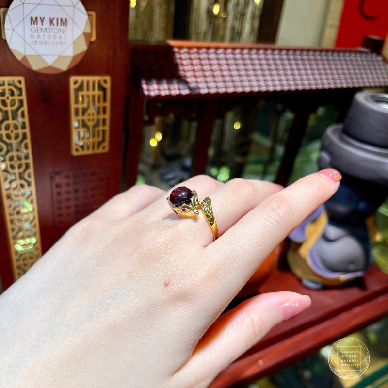 Nhẫn Hồ Ly mặt đá Granat - Vàng 10k - 14k - 18k