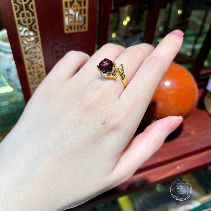 Nhẫn Hồ Ly mặt đá Granat - Vàng 10k - 14k - 18k