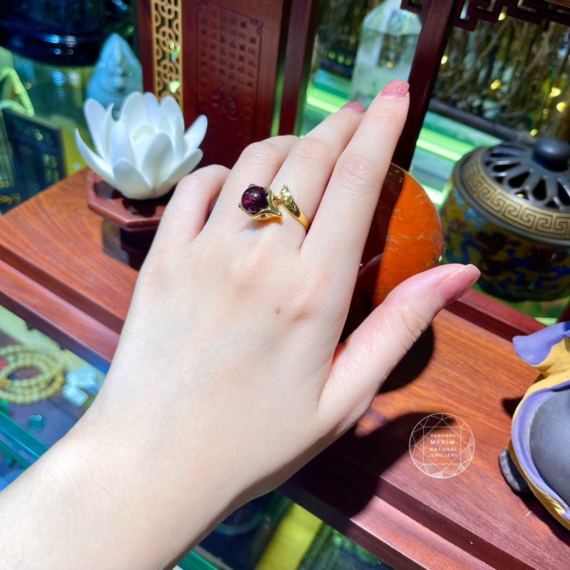 Nhẫn Hồ Ly mặt đá Granat - Vàng 10k - 14k - 18k