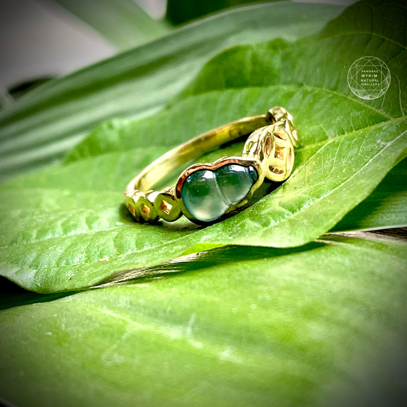 🌿 Nhẫn Hồ Lô Băng Ngọc Phỉ Thúy – Vàng 14k – Thiết Kế Kim Tiền Thu Hút Tài Lộc