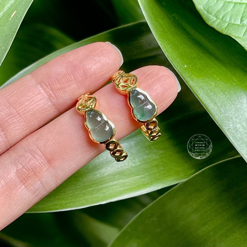 🌿 Nhẫn Hồ Lô Băng Ngọc Phỉ Thúy – Vàng 14k – Thiết Kế Kim Tiền Thu Hút Tài Lộc