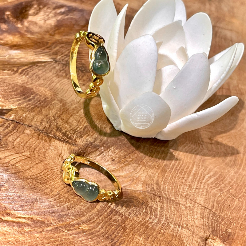 🌿 Nhẫn Hồ Lô Băng Ngọc Phỉ Thúy – Vàng 14k – Thiết Kế Kim Tiền Thu Hút Tài Lộc