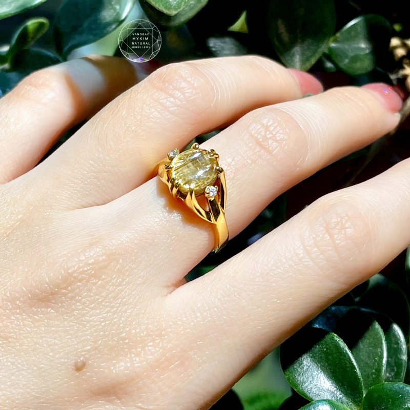 Nhẫn Thạch Anh Tóc Vàng đồng hướng  - Vàng 10k - 14k - 18k
