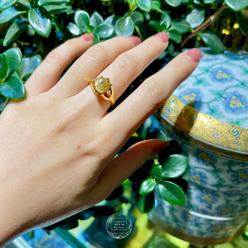 Nhẫn Thạch Anh Tóc Vàng đồng hướng  - Vàng 10k - 14k - 18k