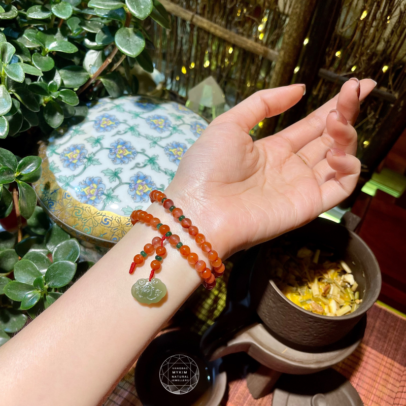 Chuỗi Đá Nam Hồng mix Ngọc Phỉ Thúy - Ngọc Bích Hòa Điền - Khánh Cát Tường Hoa Sen