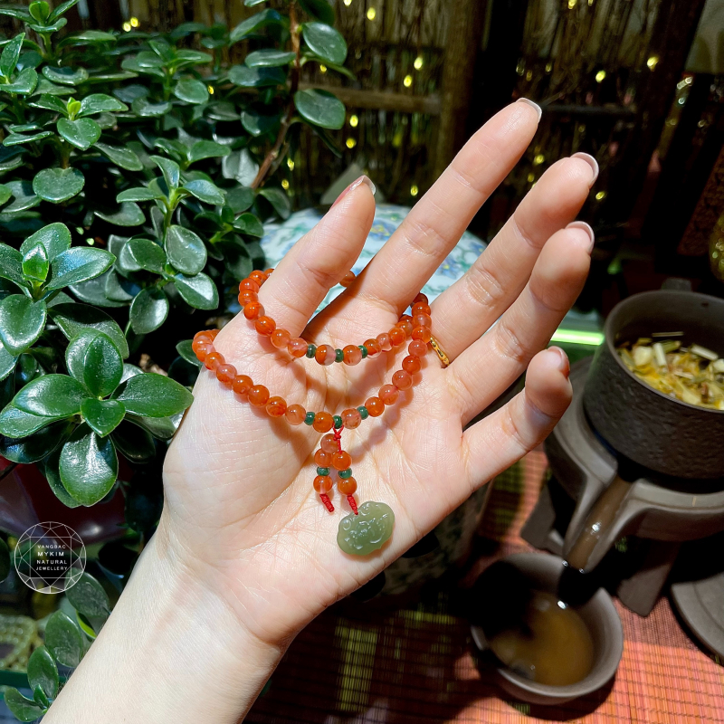 Chuỗi Đá Nam Hồng mix Ngọc Phỉ Thúy - Ngọc Bích Hòa Điền - Khánh Cát Tường Hoa Sen