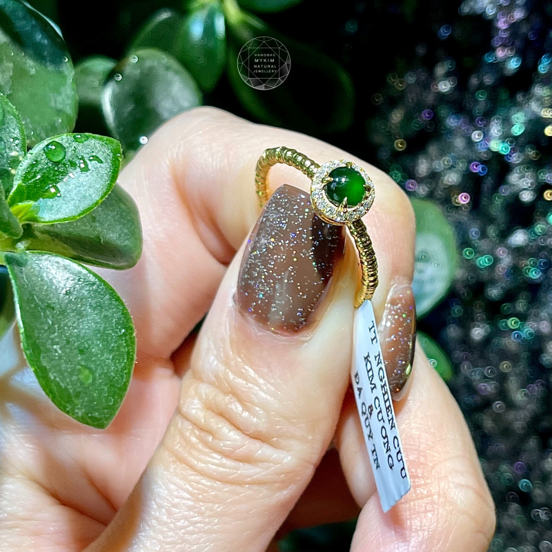 Nhẫn Ngọc Phỉ Thúy Hoàng Đế (Jadeite) - Đính Kim cương thiên nhiên - Vàng 14k
