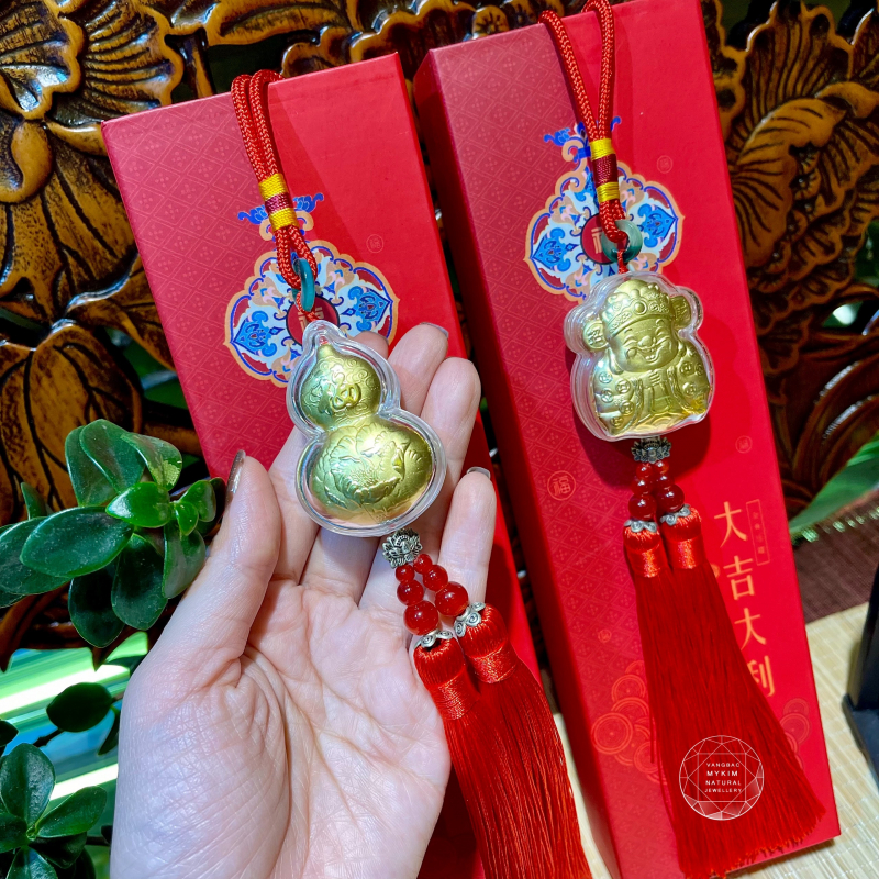 Dây Treo May Mắn Kèm Hộp - Tỳ Hưu - Hồ Lô - Túi Tiền - Mèo Thần Tài Bạc Mạ Vàng