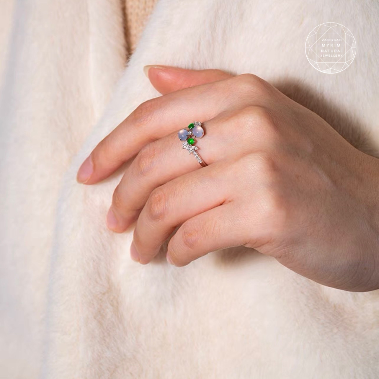 💫 Nhẫn Ngọc Phỉ Thúy Tử La Lan & Hoàng Đế – Vàng Trắng 10k | 14k – Đính Moissanite