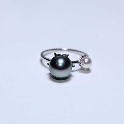 Nhẫn Ngọc Trai Đen vương miện - Vàng trắng 14k - 18k