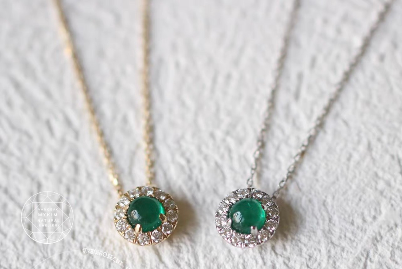 💚 Mặt Dây Ngọc Phỉ Thúy Viền Moissanite – Vàng 10k | 14k | 18k